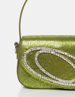 Public Desire The Tonic Cracked Pu Diamante Mini Grab Bag Lime Outlet