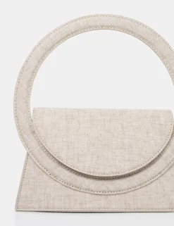 Public Desire The Top Handle Natural Linen Circlur Handle Grab Bag Ecru New