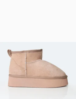 Public Desire Theo Beige Faux Suede Ultra Mini Ankle Platform Boots Best