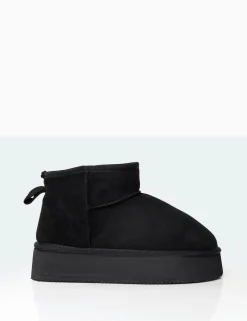Public Desire Theo Black Faux Suede Ultra Mini Ankle Platform Boots Online