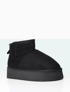 Public Desire Theo Black Faux Suede Ultra Mini Ankle Platform Boots Online