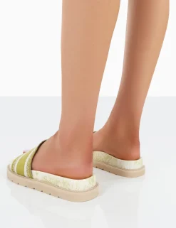 Public Desire Toile Sage Embroidered Print Slide Sandals Green Store