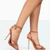 Public Desire Tommy Wide Fit Grain Barely There Strappy Round Toe High Heels Tan Hot