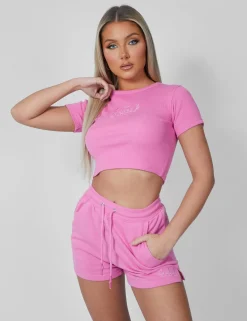 Public Desire Tonal Embroidery Angel Number T-Shirt Pink Hot