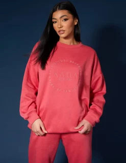Public Desire Tonal Embroidery Sweatshirt Coral Sale