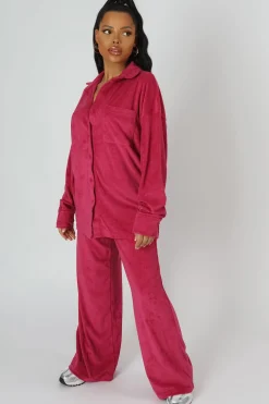 Public Desire Towelling Wide Leg Joggers Pink Shop