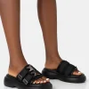 Public Desire Trace Buckle Mule Chunky Sandals Black Hot
