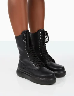 Public Desire Travis Pu Lace Up Platform Chunky Sole Boots Black Shop