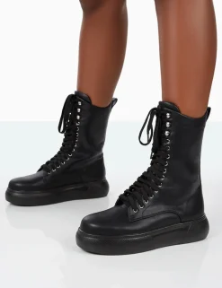 Public Desire Travis Pu Lace Up Platform Chunky Sole Boots Black Shop
