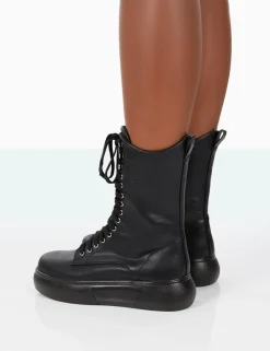 Public Desire Travis Pu Lace Up Platform Chunky Sole Boots Black Shop