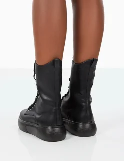 Public Desire Travis Pu Lace Up Platform Chunky Sole Boots Black Shop