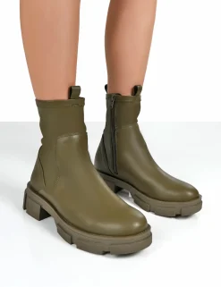 Public Desire Treat Chunky Ankle Boots Green Best Sale
