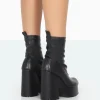 Public Desire Trix Black Stretch Pu Platform Ankle Boots Best