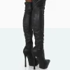 Public Desire Trixie Grain Pu Stiletto Platform Over The Knee Boots Black Best Sale