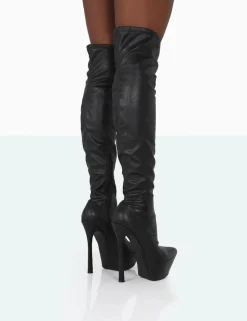 Public Desire Trixie Grain Pu Stiletto Platform Over The Knee Boots Black Best Sale