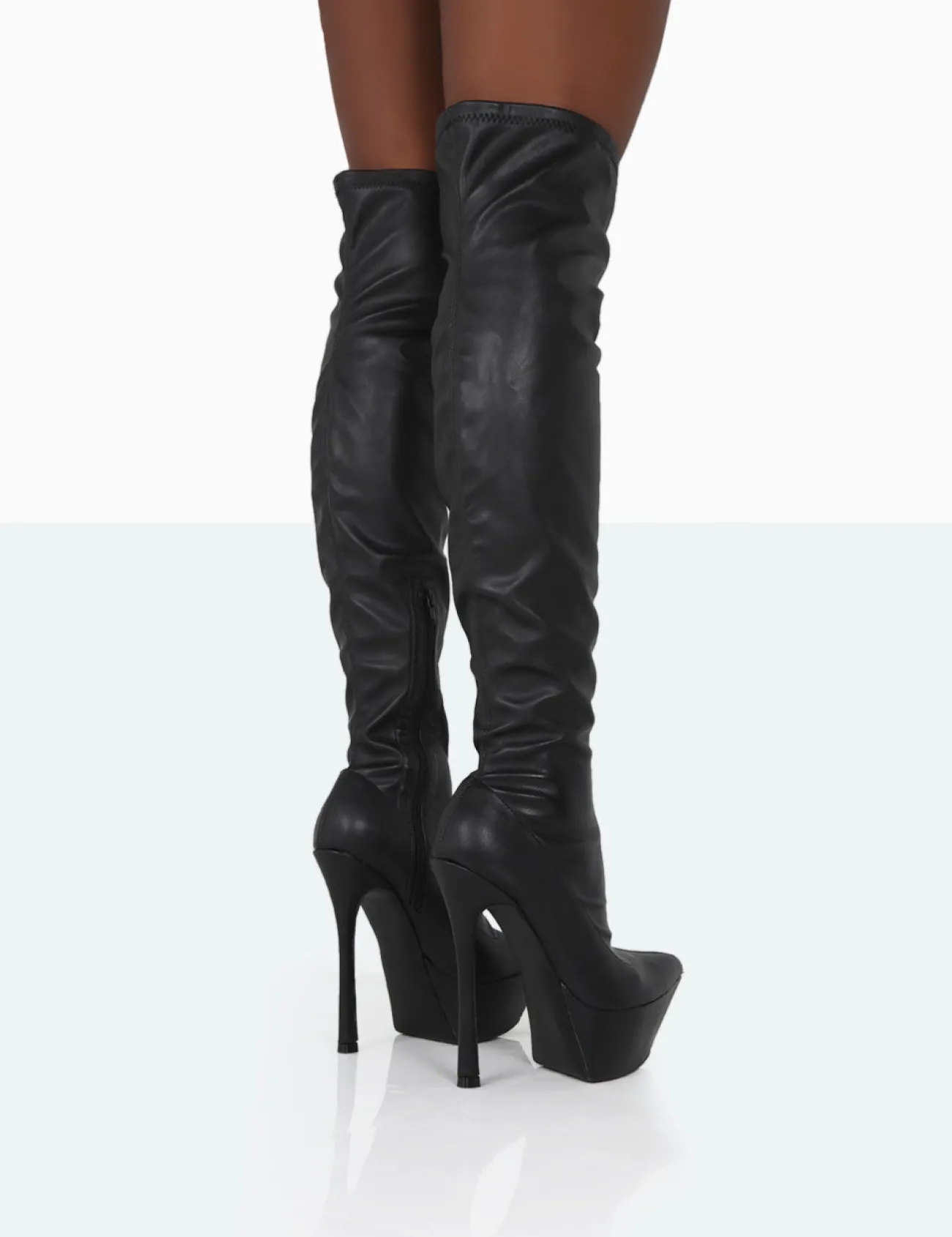 Public Desire Trixie Grain Pu Stiletto Platform Over The Knee Boots Black Best Sale