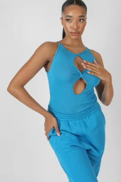 Public Desire Twist Keyhole Sleeveless Bodysuit Blue Clearance