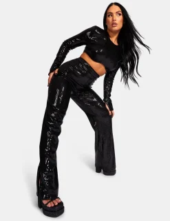 Public Desire Ultimate Sequin Wide Leg Trouser Black Cheap