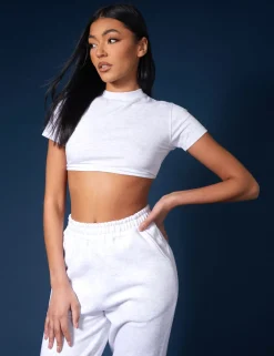 Public Desire Ultimate Short Sleeve Underbust T-Shirt Marl Oatmeal Cheap