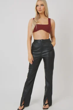 Public Desire Underbust Detail Crop Top Port Brown Flash Sale