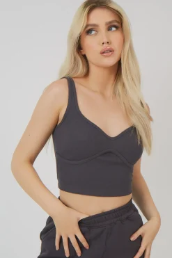 Public Desire Underbust Longline Top Dark Grey Store