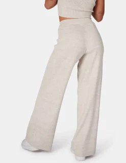 Public Desire V Front Low Waisted Wide Leg Knitted Trousers Oatmeal Best