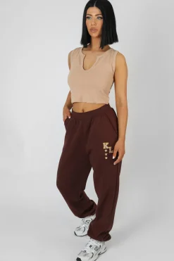 Public Desire V Neck Sleeveless Ribbed Crop Top Camel Flash Sale