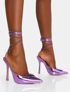 Public Desire Vada Mirror Slingback Lace Up Pointed Toe Stiletto Heels Purple Shop