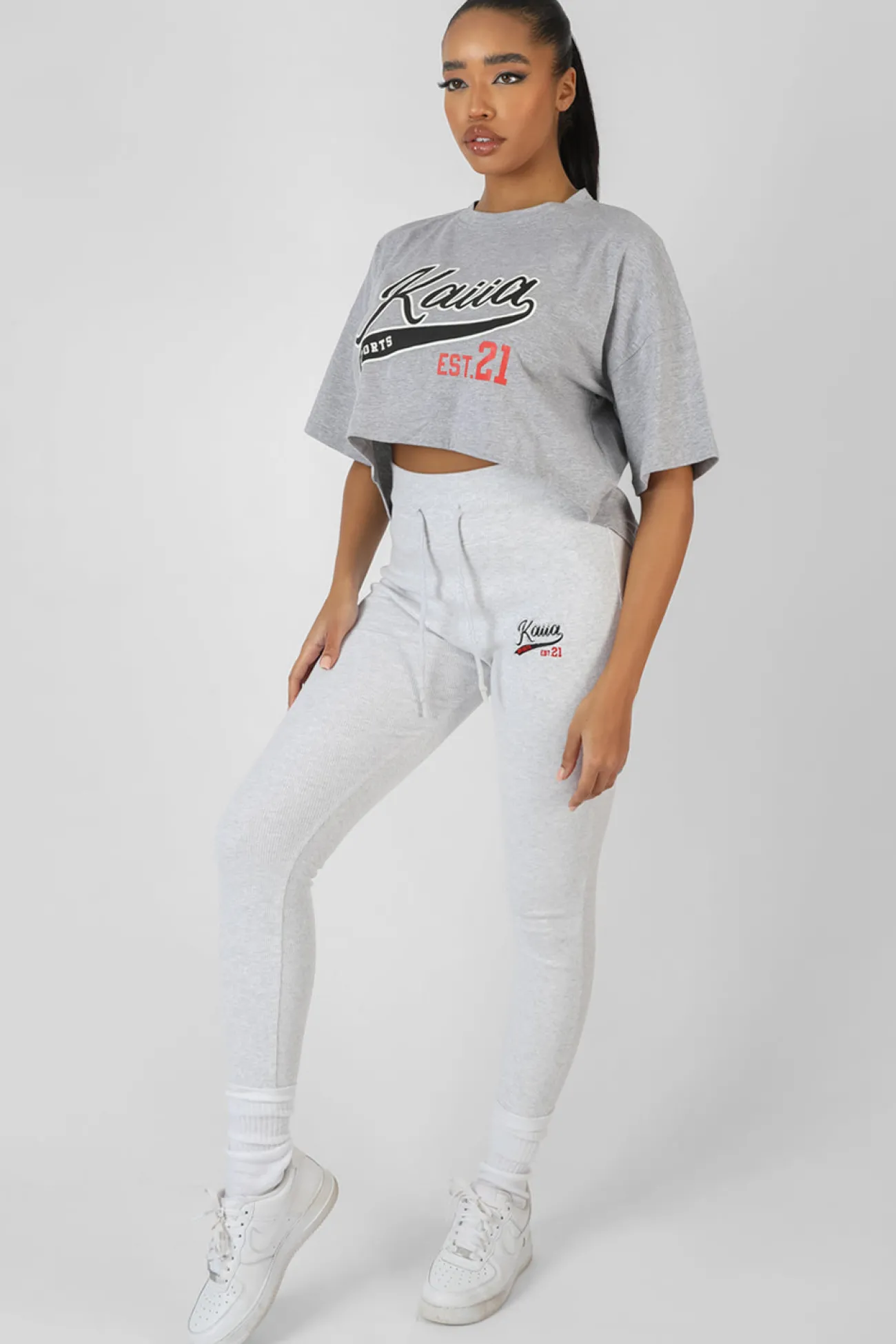 Public Desire Varsity Embroidery Cropped T-Shirt Marl Grey Flash Sale