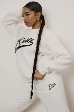 Public Desire Varsity Embroidery 90's Joggers Ecru Discount