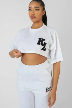 Public Desire Varsity Super Cropped T-Shirt White Shop