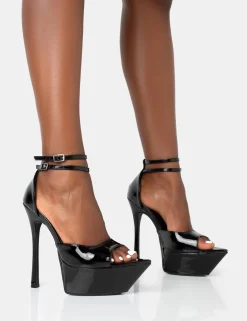 Public Desire Vortex Patent Platform Barely There Pointed Toe Stiletto Heels Black Shop
