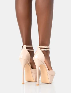 Public Desire Vortex Patent Platform Barely There Pointed Toe Stiletto Heels Nude Hot