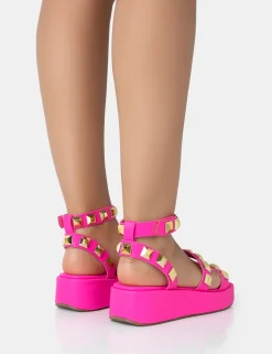 Public Desire Wade Hot Studded Strappy Platform Sandals Pink Fashion