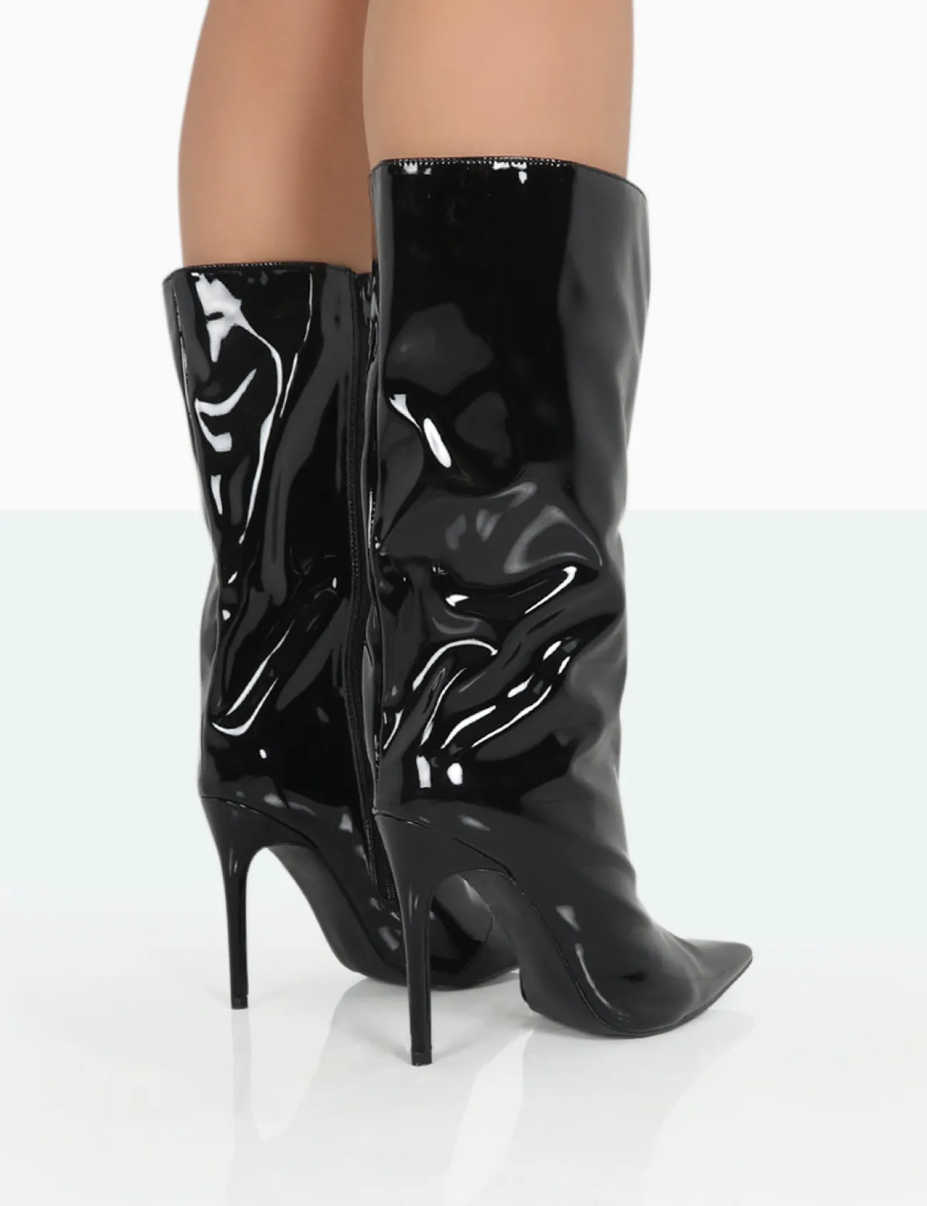 Public Desire Wanda Patent Pu Pointed Toe Stiletto Knee High Boots Black Shop