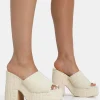 Public Desire Wavez Terry Towelling Round Toe Platform Block Heel Mules Ecru Cheap