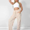 Public Desire Wide Leg Split Hem Checkerboard Towelling Joggers Sand Sale