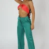 Public Desire Wide Leg Split Hem Satin Tailored Trousers Green New