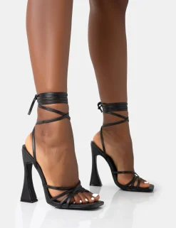 Public Desire Wiley Pu Strappy Lace Up Square Toe Sculptural Block Heels Black Online