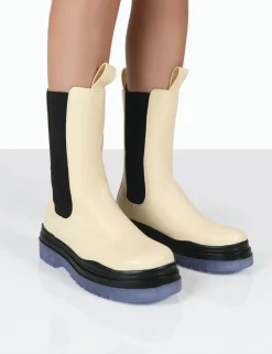 Public Desire Winter Ankle Chunky Sole Chelsea Boots Cream Store