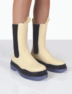 Public Desire Winter Wide Fit Off Ankle Chunky Sole Chelsea Boots White Store