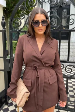 Public Desire Wrap Belt Blazer Dress Chocolate Brown Best
