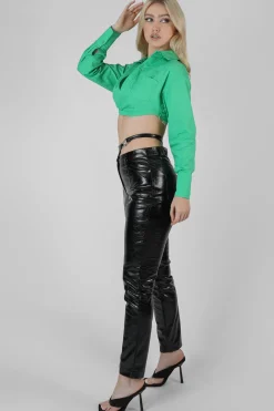 Public Desire Wrap Cropped Poplin Shirt Green Fashion