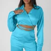 Public Desire Wrap Cropped Shirt Blue Store