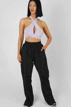 Public Desire Wrap Front Halter Crop Top Lilac Discount