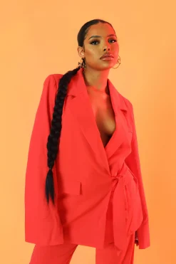 Public Desire Wrap Waist Blazer Coral Clearance