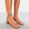 Public Desire Zahra Pu Toe Thong Mid Block Heeled Sandals Nude Sale