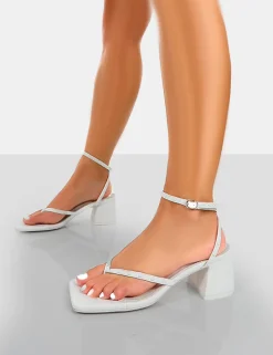 Public Desire Zahra Pu Toe Thong Mid Block Heeled Sandals White Cheap