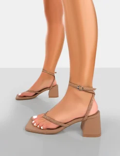 Public Desire Zahra Pu Toe Thong Mid Block Heeled Sandals Nude Sale