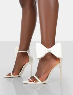 Public Desire Zeal Wide Fit Off Satin Strappy Bow Ankle Detail Stiletto Heels White Outlet